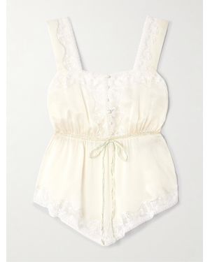 Chloé Lace-Trimmed Silk-Charmeuse Top - Natural