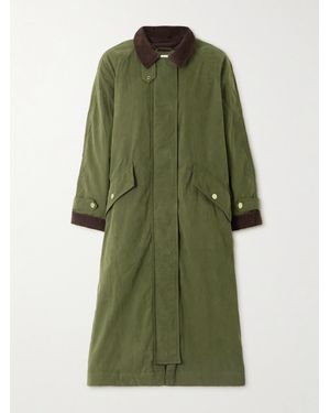 Veronica Beard Dietz Corduroy-Trimmed Waxed Cotton-Blend Coat - Green