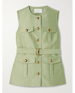Zimmermann Luna Belted Wool And Silk-Blend Vest - Grün