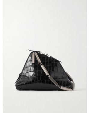 The Attico La Scala Asymmetric Croc-Effect Leather Clutch - Black
