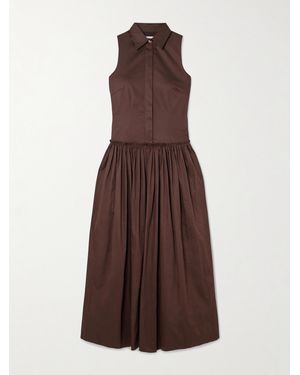 Abadia Sama Gathered Cotton-Poplin Maxi Shirt Dress - Brown