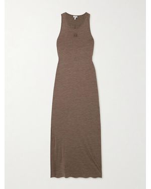 Loewe Anagram Embroidered Twist-Back Wool-Blend Jersey Maxi Dress - Brown