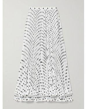 Balmain Ruffled Pleated Polka-Dot Crepe Maxi Skirt - White