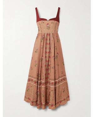 Agua Bendita Jaspe Floral-Printed Linen Maxi Dress - Brown