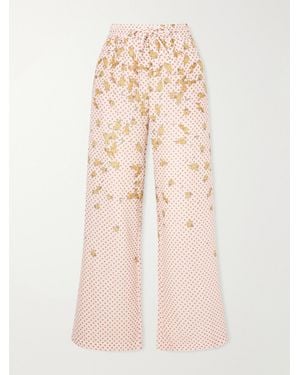 Donde Esteban Pajaritos Y Rosas Wide Leg Printed Cotton Trousers - Natural
