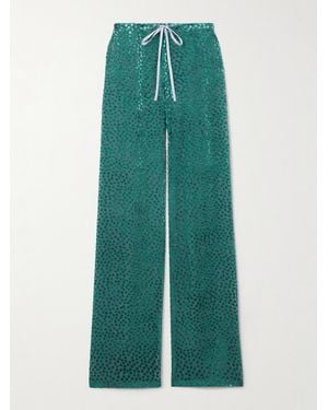Dries Van Noten Polka-Dot Devoré-Velvet Straight-Leg Trousers - Green