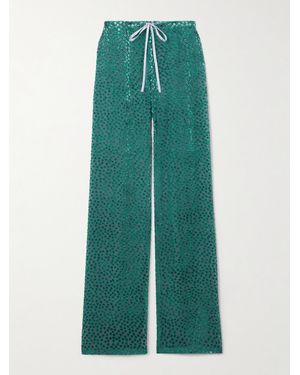 Dries Van Noten Polka-Dot Devoré-Velvet Straight-Leg Pants - Green