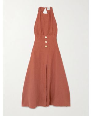 LeKasha Jesmah Midikleid Aus Leinen Mit Verzierungen Und Rückenausschnitt - Weiß