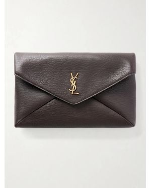 Saint Laurent Cassandre Large Textured-Leather Clutch - Gray