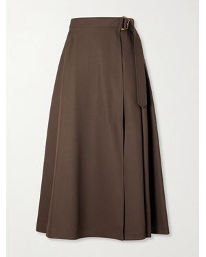 Burberry Belted Wool Gabardine Midi Skirt - Brown