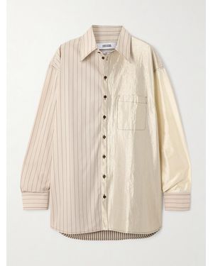 Christopher John Rogers Oversized Striped Patchwork Silk-Satin, Cotton-Poplin And Cotton-Blend Shirt - Natural