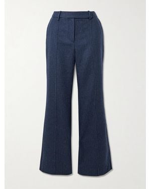 Cara Cara Tristan Pinstriped Brushed Wool-Blend Flared Trousers - Blue