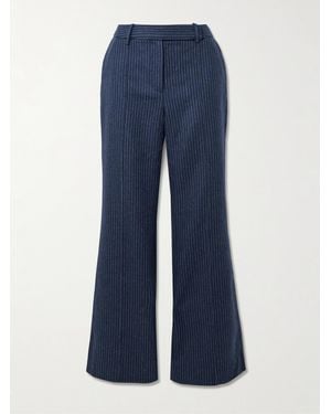 Cara Cara Tristan Pinstriped Brushed Wool-Blend Flared Pants - Blue