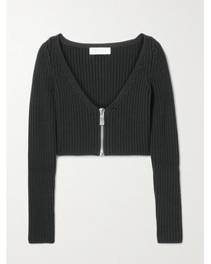 Michael Kors Cropped Ribbed Wool-Blend Cardigan - Black