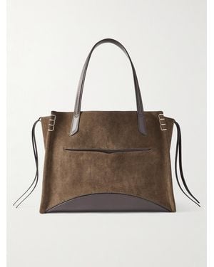 JW Anderson Loafer Cabas Tasselled Leather-Trimmed Suede Shoulder Bag - Brown