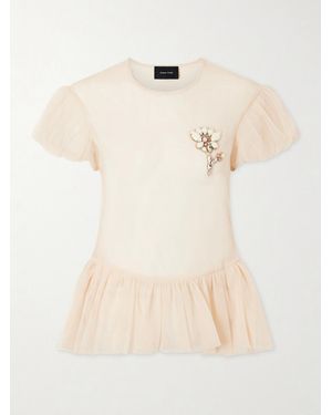 Simone Rocha Embellished Organza Peplum Blouse - Natural