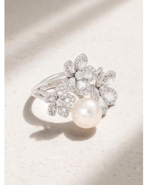 David Morris Bague En Or Blanc 18 Carats (750/1000) Perle Et Diamants Miss Daisy - Neutre