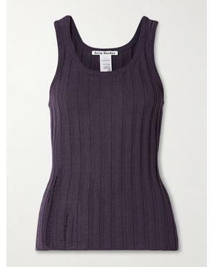 Acne Studios Distressed Ribbed Organic Cotton-Blend Tank - Purple