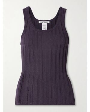 Acne Studios Distressed Ribbed Organic Cotton-Blend Tank - Purple