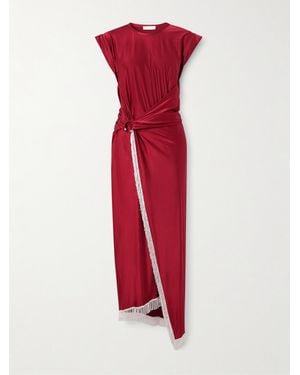 Rabanne Asymmetrisches Kleid Aus Glänzendem Jersey Mit Raffungen Und Fransen - Rot