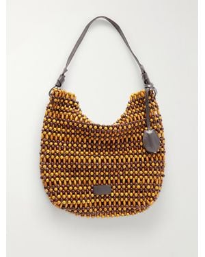 STAUD Drift Leather-Trimmed Beaded Wood Shoulder Bag - Natural
