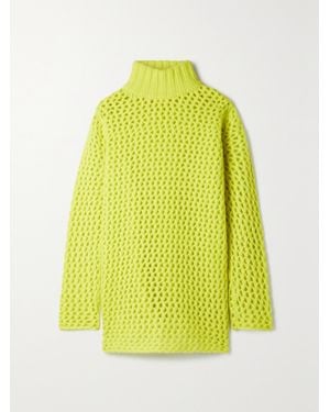 The Elder Statesman Open-Knit Cashmere Turtleneck Sweater - Gelb
