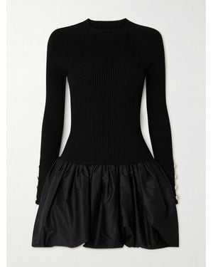 Aje. Moonlight Stretch-Knit And Cotton-Taffeta Mini Dress - Black