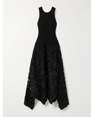 Aje. Atlas Asymmetrisches Midikleid Aus Rippstrick Und Guipure-Spitze - Schwarz