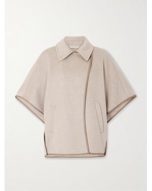Max Mara Leather-Trimmed Cashmere-Felt Cape - Natural