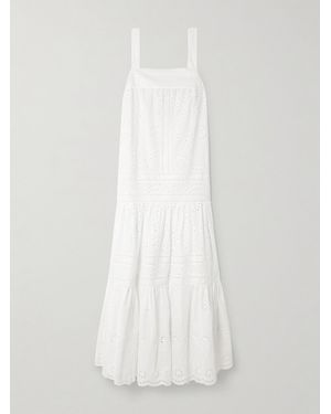 Loretta Caponi Populonia Tiered Scalloped Broderie Anglaise Cotton Maxi Dress - White