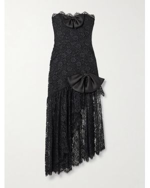 Alessandra Rich Asymmetrisches, Trägerloses Kleid Aus Seidenspitze Mit Schleifen - Blau