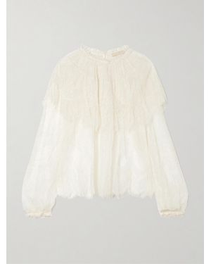 Ulla Johnson Viviane Cape-Effect Ruffled Chantilly Lace Blouse - Natural