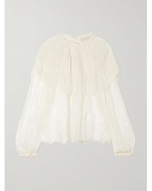 Ulla Johnson Viviane Bluse Aus Chantilly-Spitze Mit Rüschen Und Cape-Effekt - Natur