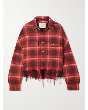 R13 Cropped Frayed Checked Cotton-Flannel Shirt - Red