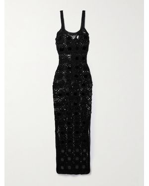 Alix Pinho Translucid Pailette-Embellished Crocheted Maxi Dress - Black
