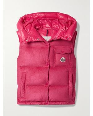 Moncler Eau Shell-Trimmed Quilted Down Cotton-Blend Corduroy Vest - Pink