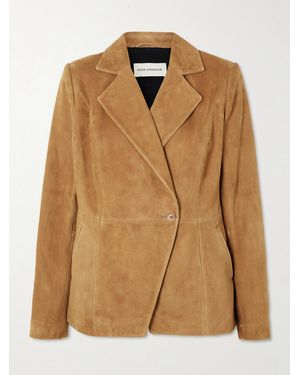 Nour Hammour Double-Breasted Panelled Asymmetric Brushed-Suede Blazer - Brown