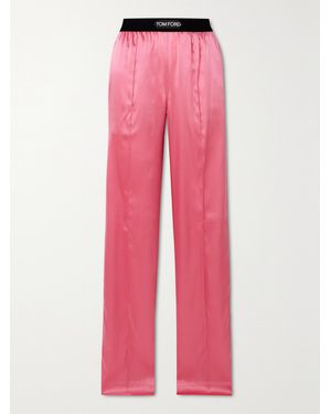 Tom Ford Jacquard-Trimmed Stretch-Silk Satin Wide-Leg Trousers - Pink