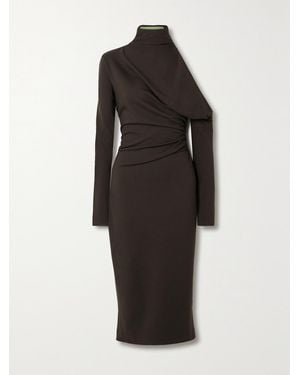 GAUGE81 Teresa Asymmetric Ponte Turtleneck Midi Dress - Black
