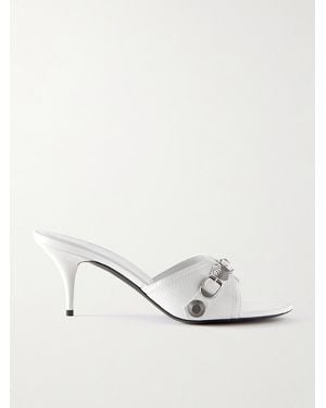Balenciaga Cagole Embellished Leather Mules - White