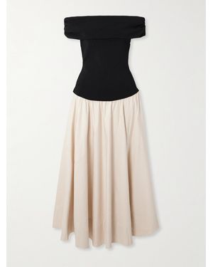 Jonathan Simkhai Adaline Off-The-Shoulder Linen-Blend And Recycled Satin-Jersey Midi Dress - Black