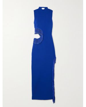 Galvan London Nova Beaded Fringed Cutout Jersey Gown - Blue