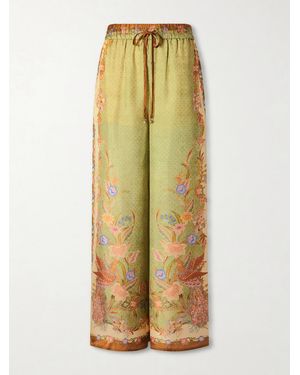 Zimmermann Indra Printed Silk Wide-Leg Trousers - Natural