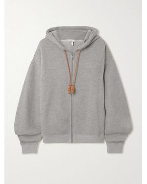 Loewe Flamenco Leather-Trimmed Cotton-Blend Jersey Hoodie - Grey