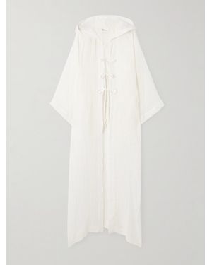 Lisa Marie Fernandez Hooded Crinkled Linen-Blend Gauze Kaftan - White