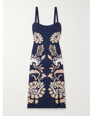 La DoubleJ Buy Me A Martini Floral-Print Crepe Midi Dress - Blue