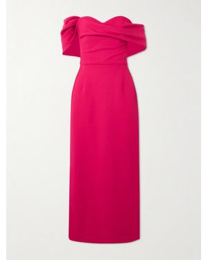 Carolina Herrera Off-The-Shoulder Draped Wool-Blend Crepe Midi Dress - Pink