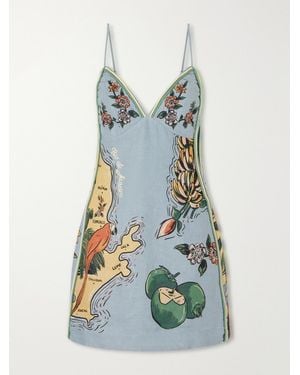 FARM Rio Beaches Path Printed Linen Mini Dress - Blue