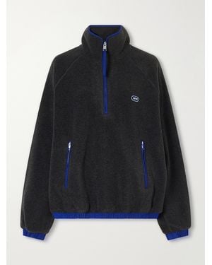 Ami Paris Logo-Embroidered Shell-Trimmed Fleece Half-Zip Jacket - Blue