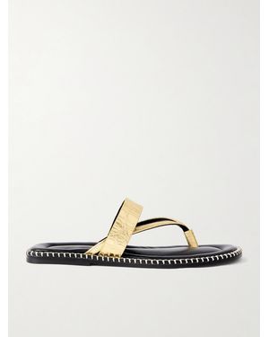 Dries Van Noten Whipstitched Metallic Croc-Effect Leather Sandals